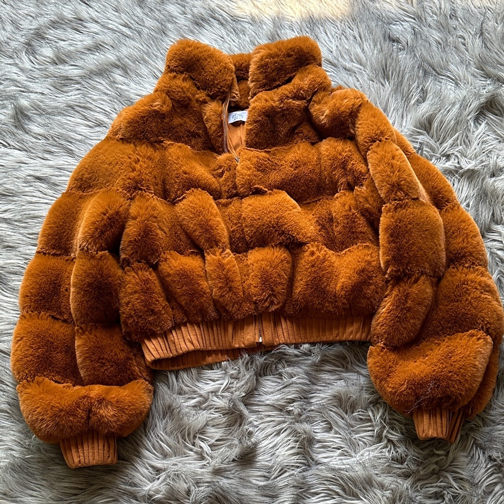 Oh Polly Icon Faux Fur Bomber Jacket